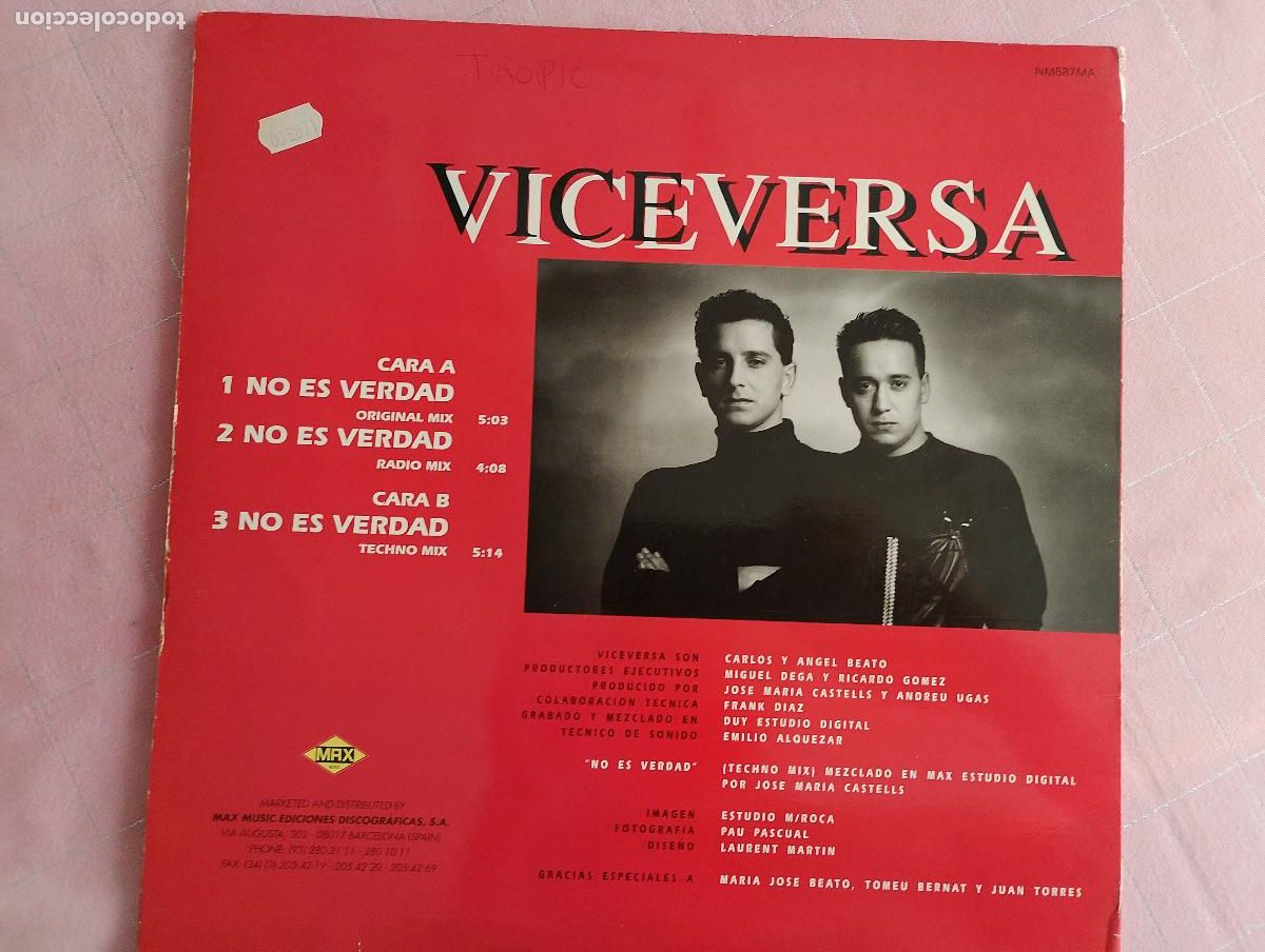Discos de vinilo: Viceversa &ndash; No Es Verdad, 1992 Techno, Synth-pop - Foto 4