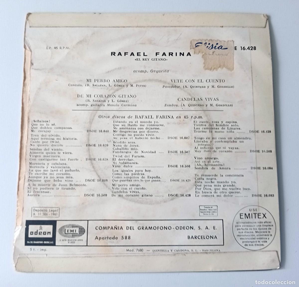 Discos de vinilo: SINGLE RAFAEL FARINA - MI PERRO AMIGO - Foto 2