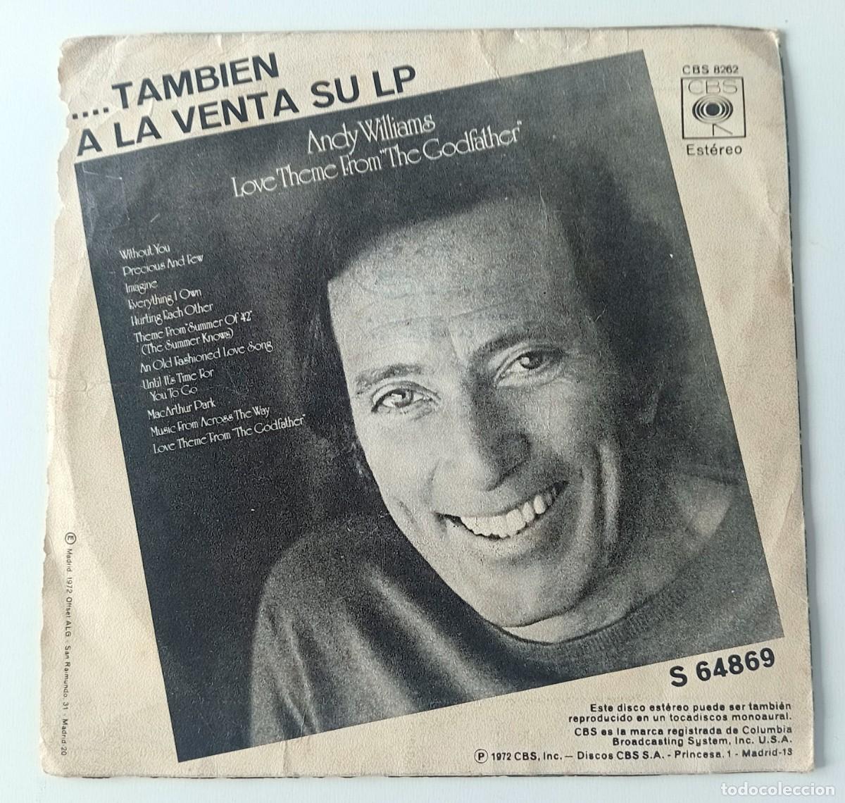 Discos de vinilo: SINGLE ANDY WILLIAMS - EL PADRINO - Foto 2