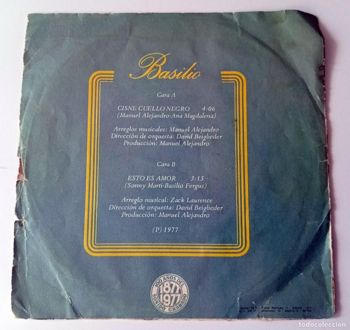 Discos de vinilo: SINGLE BASILIO - CISNE CUELLO NEGRO - Foto 2