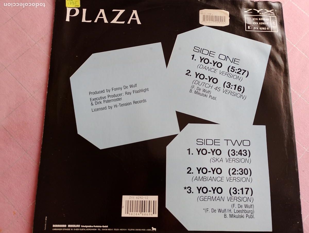 Discos de vinilo: Plaza &ndash; Yo-Yo (Ten Years Ago) 1990, techno - Foto 2