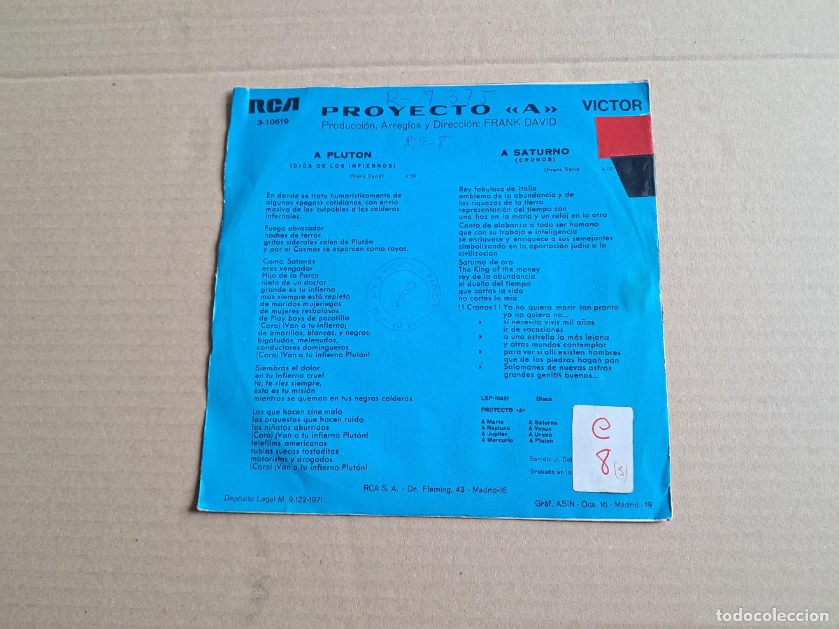 Discos de vinilo: PROYECTO A - PLUTON SINGLE 1971 - Foto 3