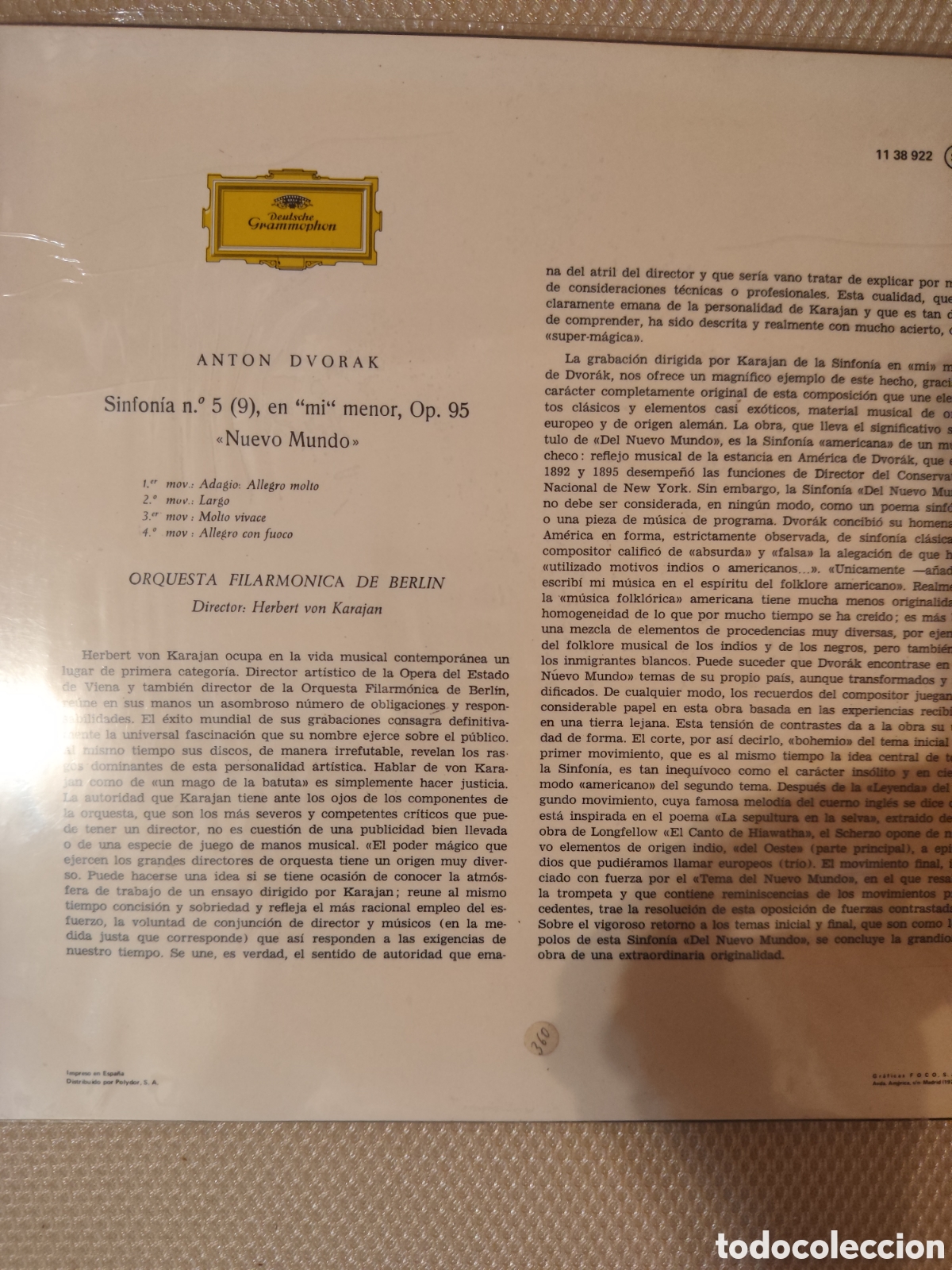 Discos de vinilo: Vinilo Dvorak Sinfon&iacute;a 5 - Foto 2