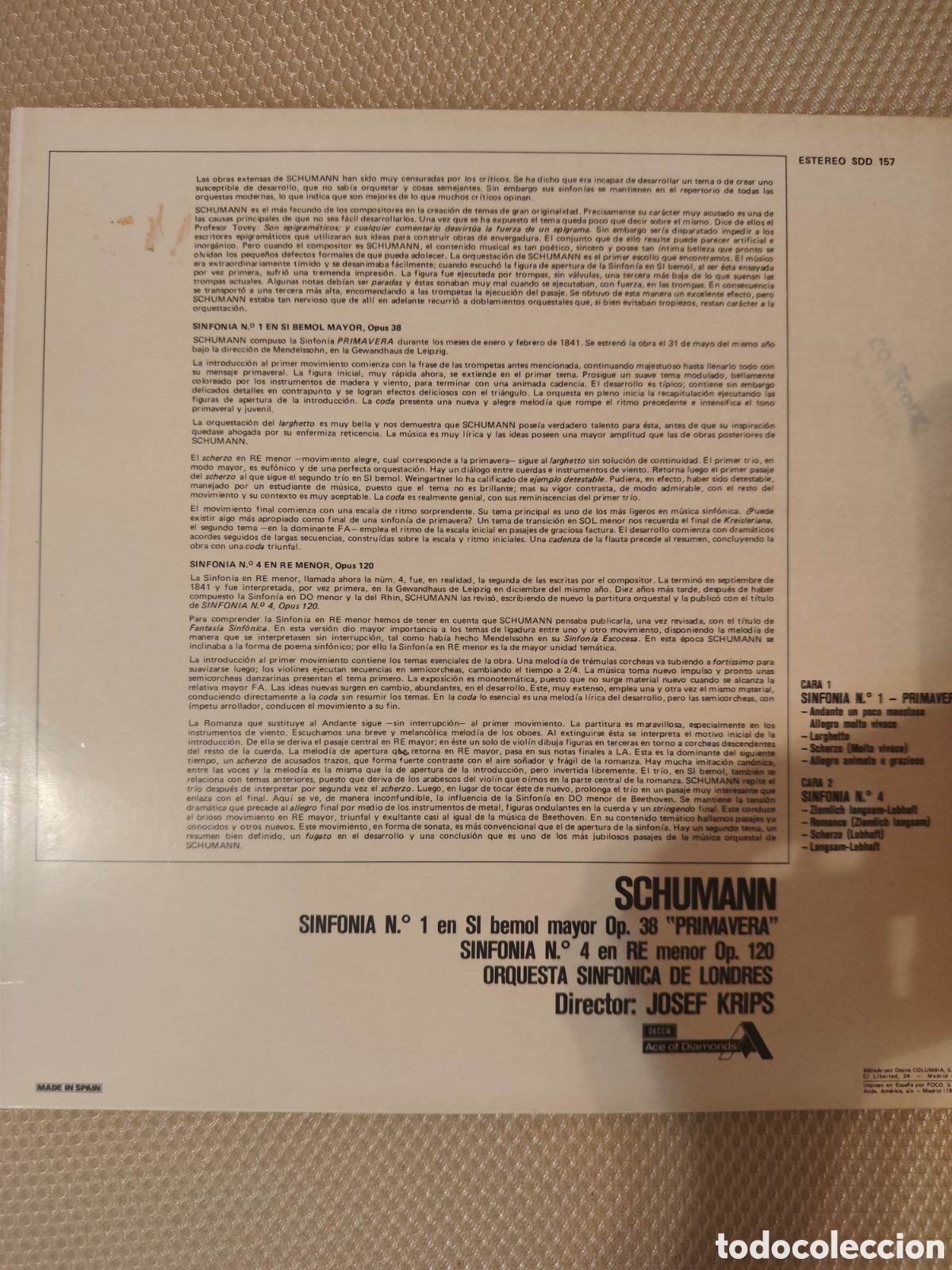 Discos de vinilo: Vinilo Schumann Sinfon&iacute;a 4 - Foto 2