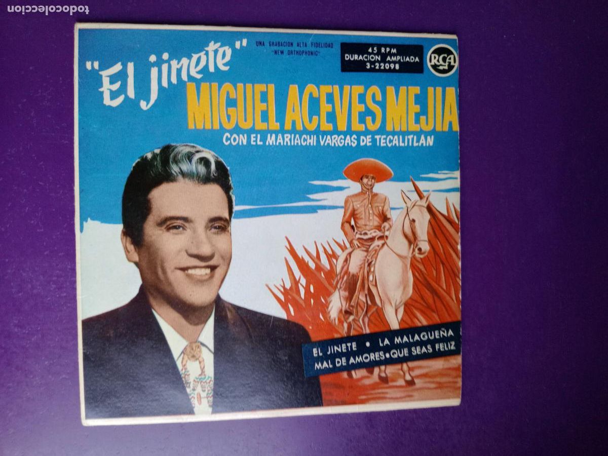 Discos de vinilo: MIGUEL ACEVES MEJIA + MARIACHI VARGAS - EP RCA 1958 - EL JINETE +3 - MEXICO FOLK RANCHERA