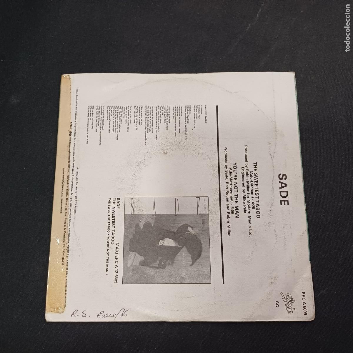 Discos de vinilo: SADE/THE SWEETEST TABOO/SINGLE PROMOCIONAL. - Foto 3