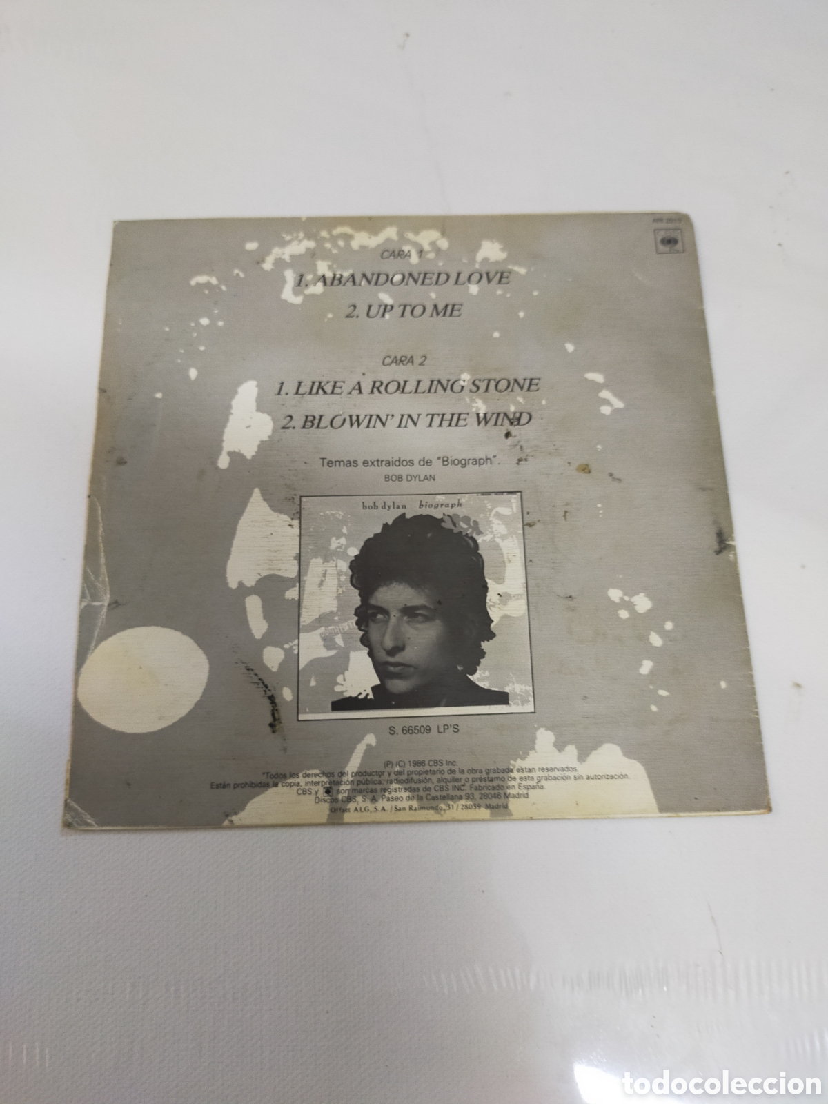 Discos de vinilo: Single Bob Dylan Biograph, Disco promocional - Foto 2