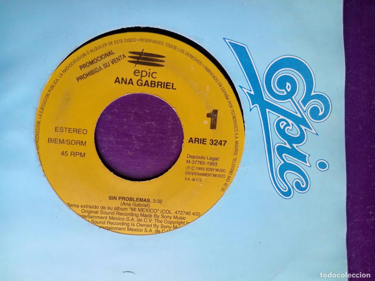 Discos de vinilo: Ana Gabriel &ndash; SIN PROBLEMAS - Sg EPIC PROMO 1993 - MEXICO POP