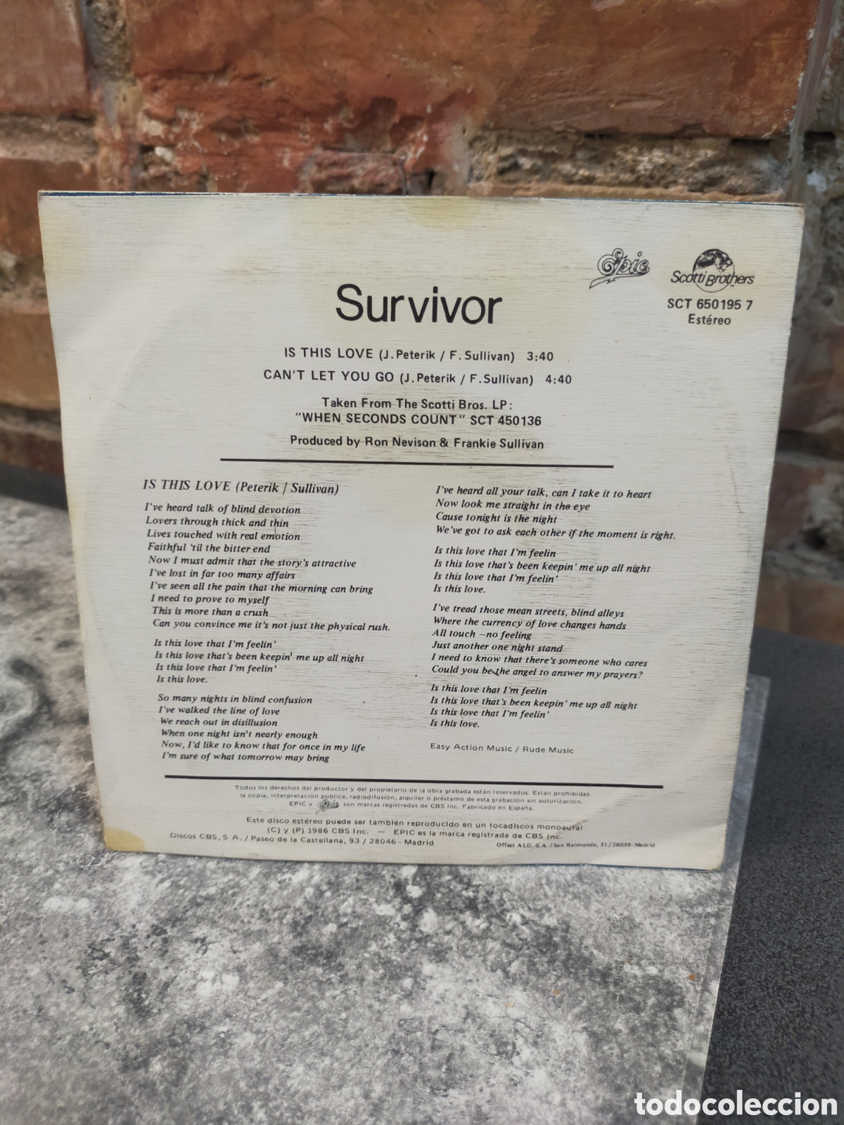 Discos de vinilo: Single SURVIVOR, PROMOCIONAL - Foto 2