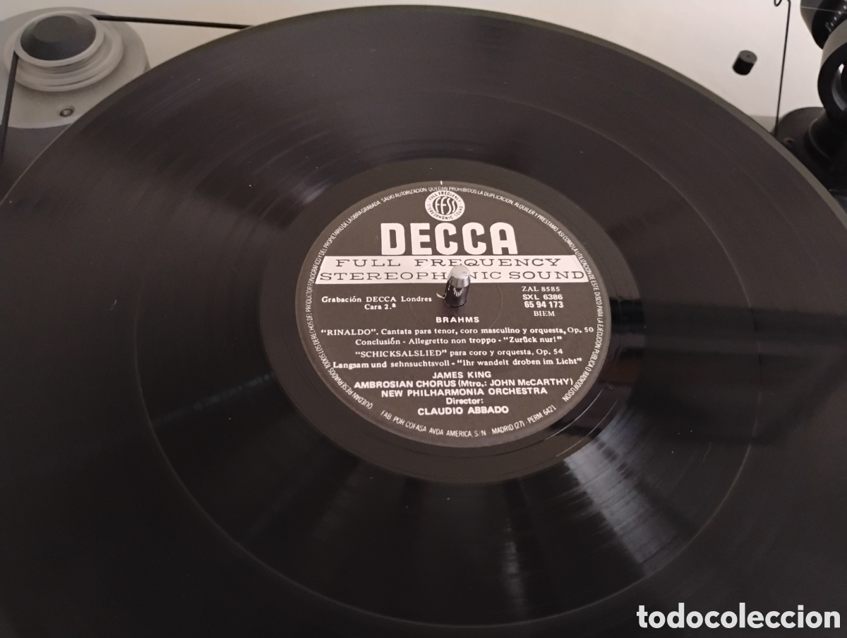 Discos de vinilo: Brahms: Rinaldo, Canci&oacute;n del Destino. King, Abbado. Decca - Foto 2