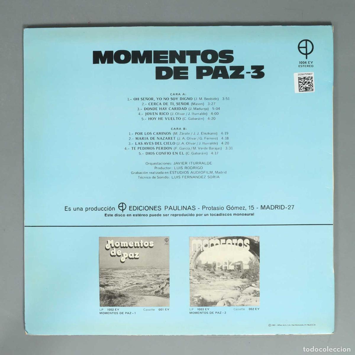 Discos de vinilo: LP. MOMENTOS DE PAZ 3 - Foto 2