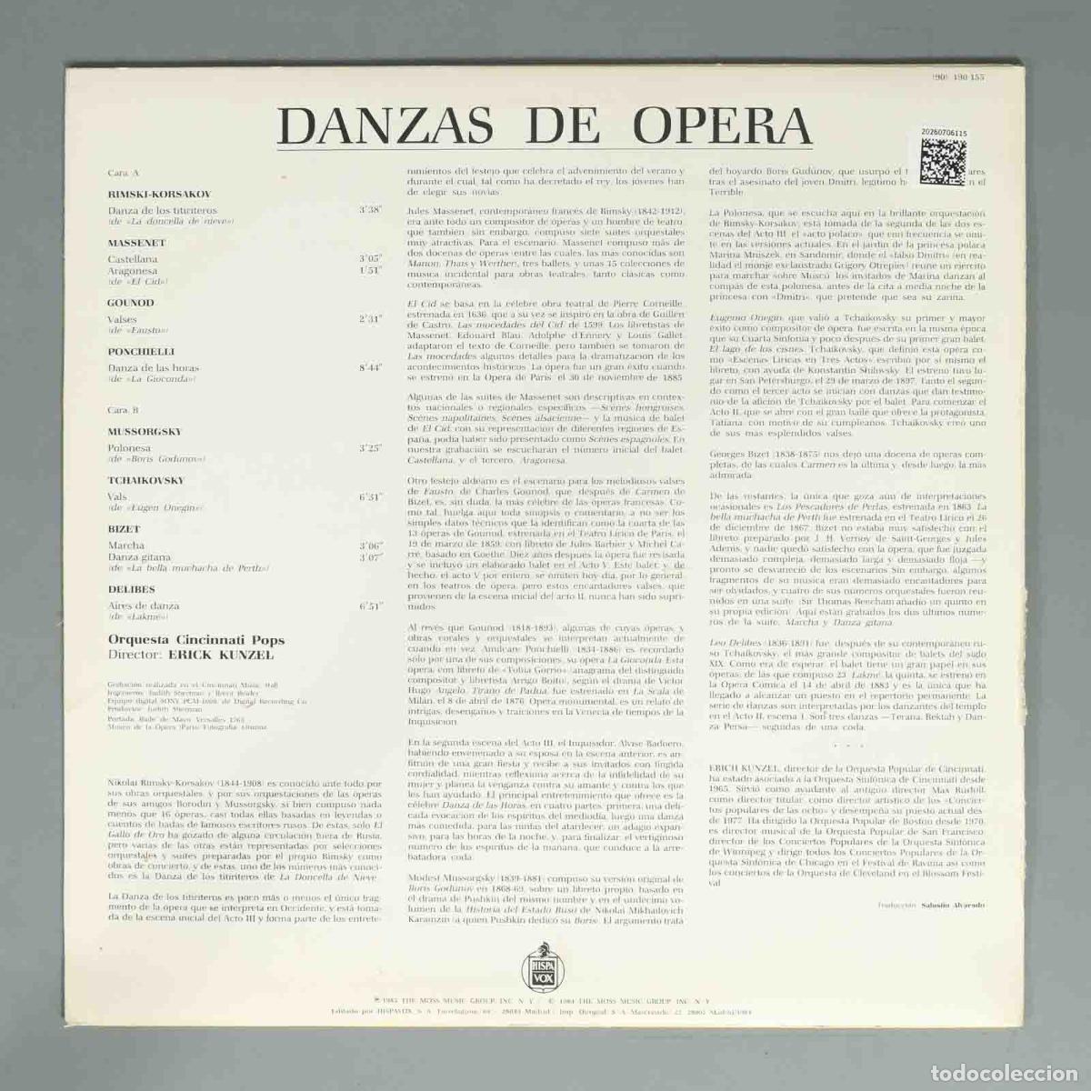Discos de vinilo: LP. DANZAS DE OPERA ORQUESTA CINCINNATI ERICH KUNZEL - Foto 2