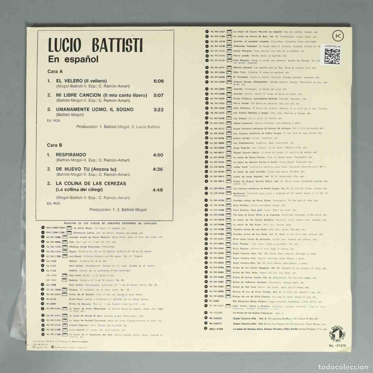 Discos de vinilo: LP. Lucio Battisti &ndash; En Espa&ntilde;ol - Foto 2