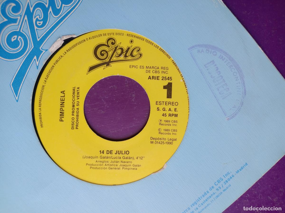 Discos de vinilo: Pimpinela &lrm;&ndash; 14 DE JULIO - Sg EPIC 1989 PROMO - CARA B LISA - ARGENTINA, MELODICA POP