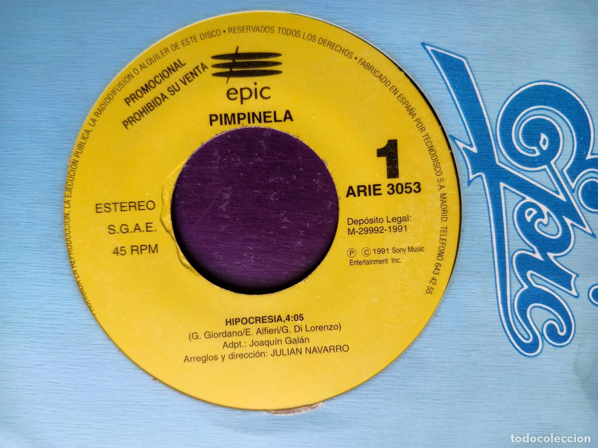 Discos de vinilo: Pimpinela &lrm;&ndash; HIPOCRESIA - Sg EPIC 1991 PROMO - CARA B LISA - ARGENTINA, MELODICA POP