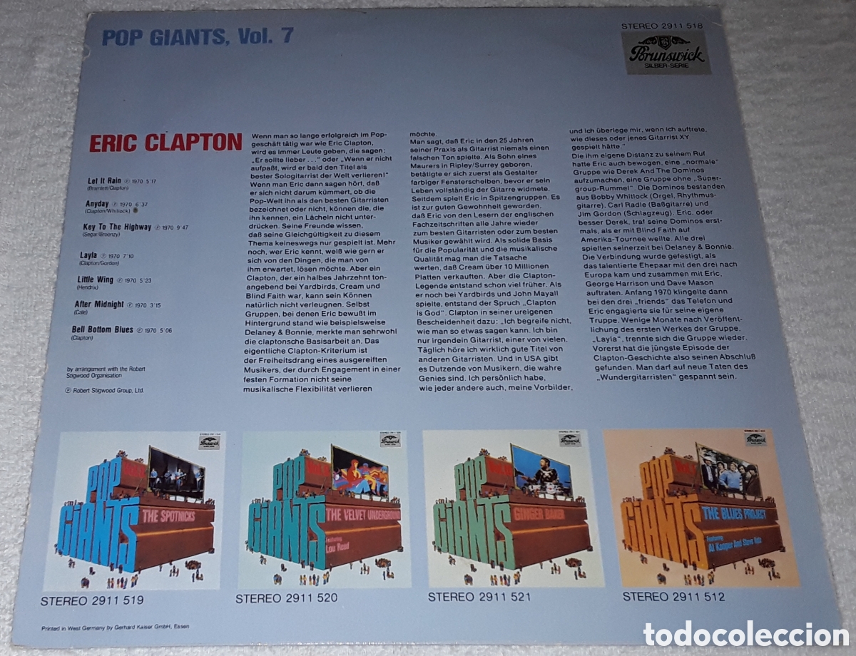 Discos de vinilo: LP - ERIC CLAPTON - POP GIANTS, VOL. 7 - MADE IN GERMANY - Foto 2