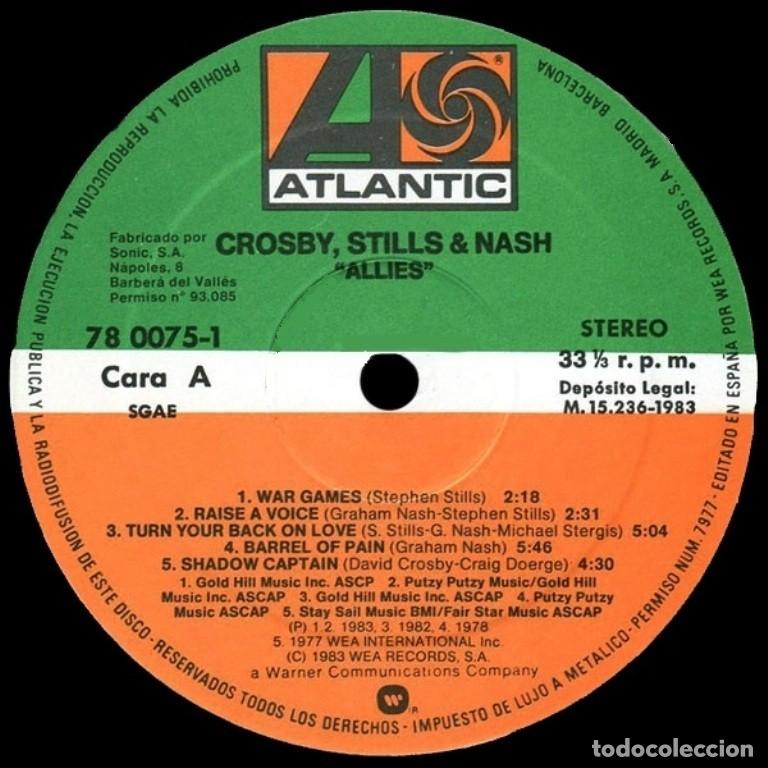 Discos de vinilo: [LP VINILO]. CROSBY STILLS & NASH. ALLIES. - Foto 6