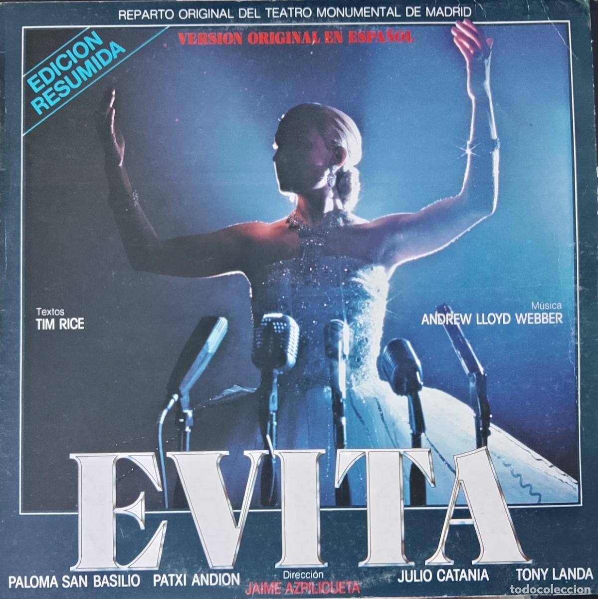 Discos de vinilo: Evita. Versi&oacute;n original en Espa&ntilde;ol. Vinilo LP 12&rdquo;.