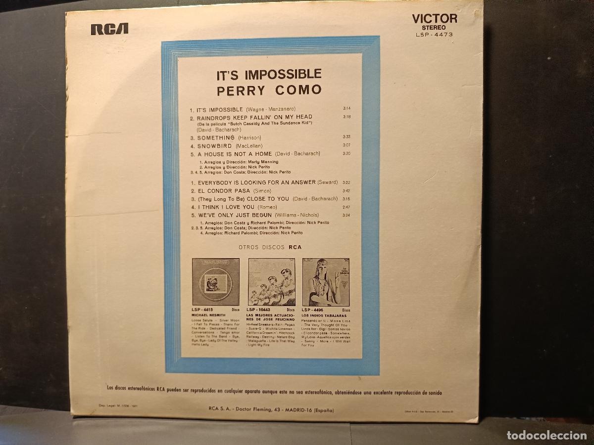Discos de vinilo: PERRY COMO ITS IMPOSSIBLE lp espqa&ntilde;a 1971 PDELUXE - Foto 2