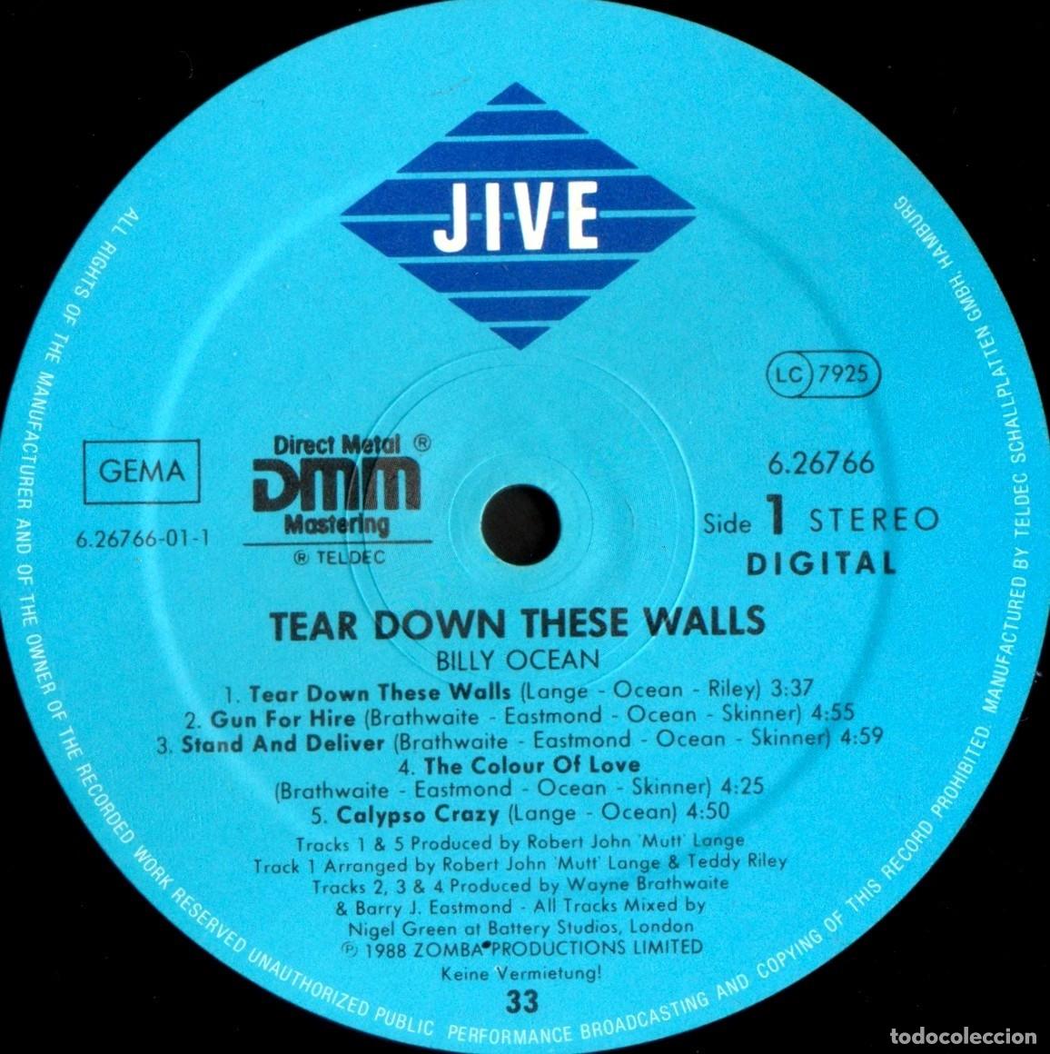 Discos de vinilo: [LP VINILO]. BILLY OCEAN. TEAR DOWN THESE WALLS. - Foto 6