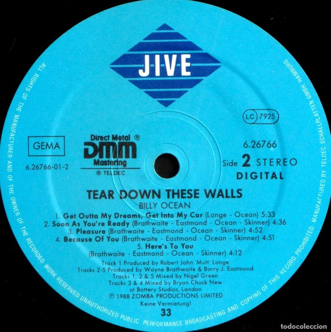 Discos de vinilo: [LP VINILO]. BILLY OCEAN. TEAR DOWN THESE WALLS. - Foto 7
