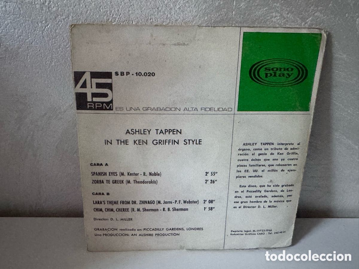 Discos de vinilo: Ashley Tappen &ndash; Exitos 1966 (In The Ken Griffin Style) - Foto 3