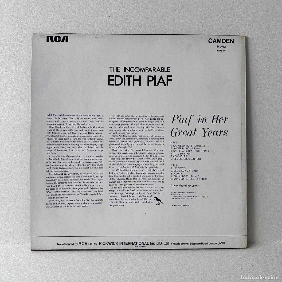 Discos de vinilo: Edith Piaf - The Incomparable Edith Piaf (LP) - Foto 3