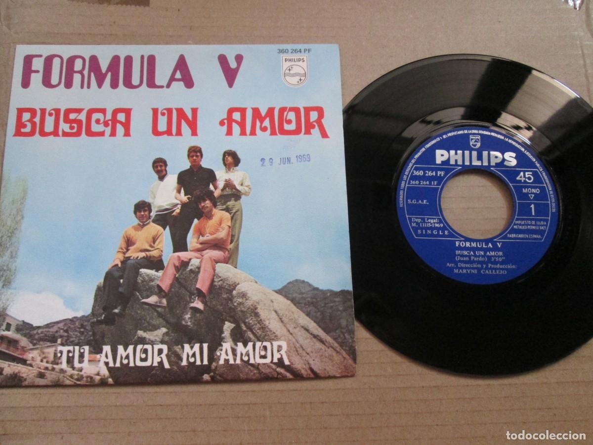 Discos de vinilo: F&Oacute;RMULA V . Busca un Amor / Tu Amor Mi Amor. Single, ed espa&ntilde;ola 7&rdquo; 1969. Magn&iacute;fico estado (VG+/NM)