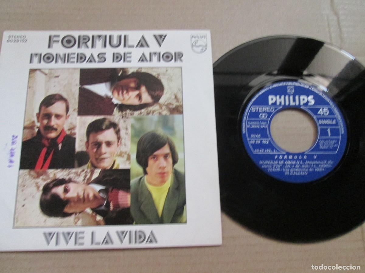 Discos de vinilo: F&Oacute;RMULA V . Monedas de Amor / Vive la vida. Single ed espa&ntilde;ola 7&rdquo; 1972. Magn&iacute;fico estado. VG+/NM