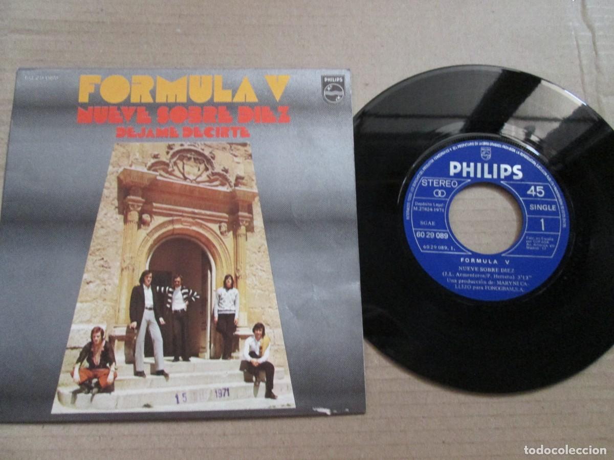 Discos de vinilo: F&Oacute;RMULA V . Nueve sobre diez / D&eacute;jame decirte. Single ed espa&ntilde;ola 7&rdquo; 1971. Magn&iacute;fico estado. VG+/NM