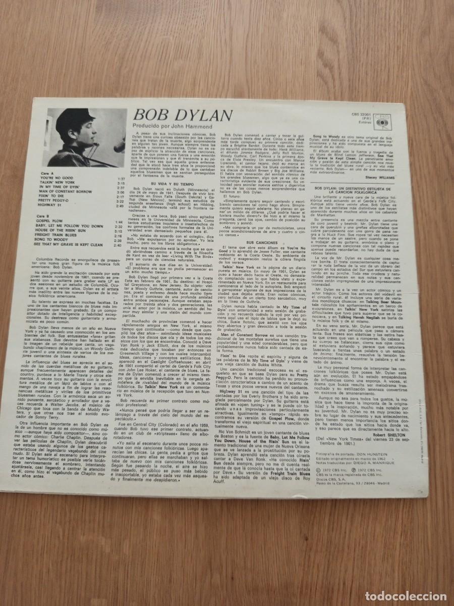 Discos de vinilo: JOYA LP. BOB DYLAN / BB DYLAN / SELLO CBS 32001 / A&Ntilde;O 1972. - Foto 4