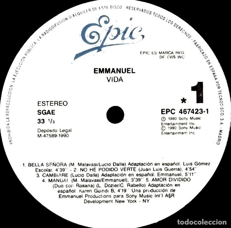 Discos de vinilo: [LP VINILO]. EMMANUEL. VIDA. - Foto 6