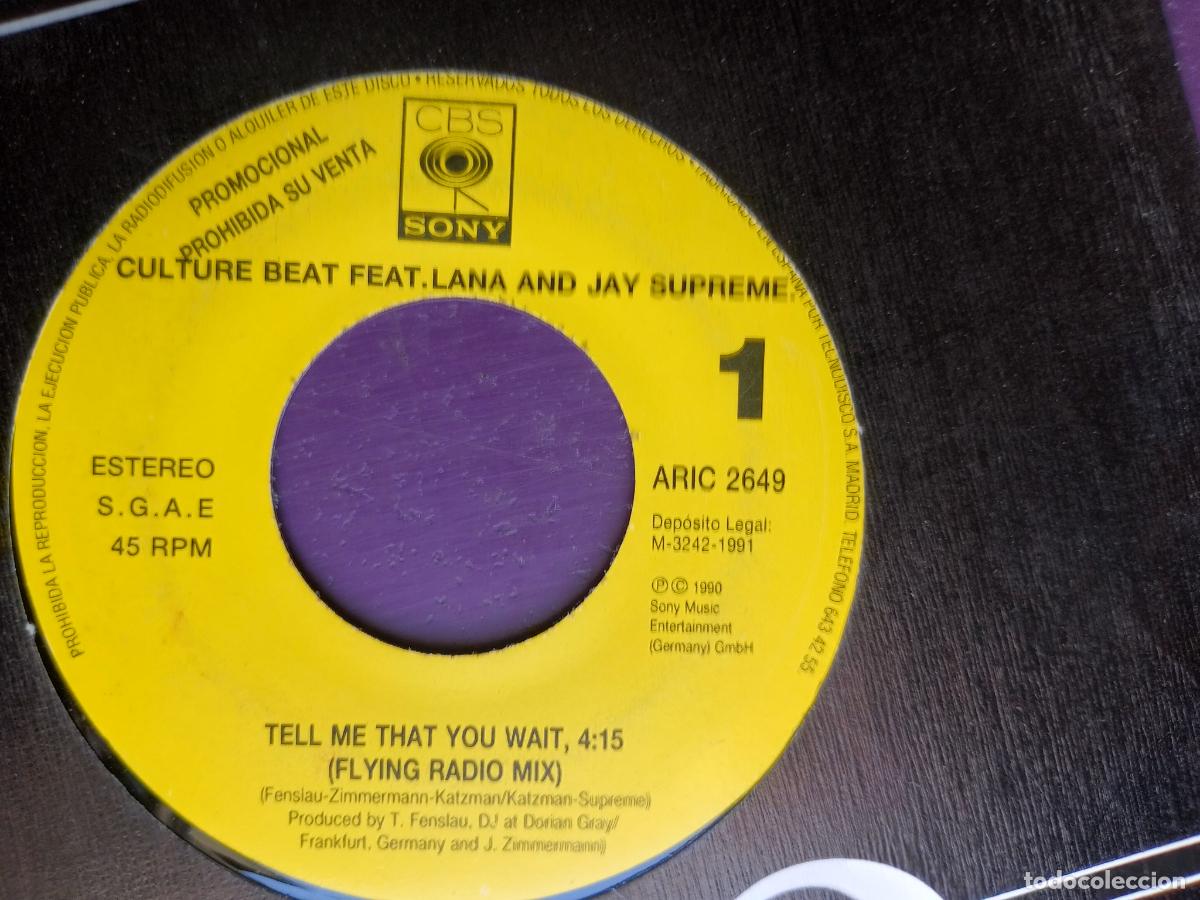 Discos de vinilo: Culture Beat Feat. Jay Supreme &ndash; Tell Me That You Wait - Sg CBS SONY 1991 - ELECTRONICA DISCO