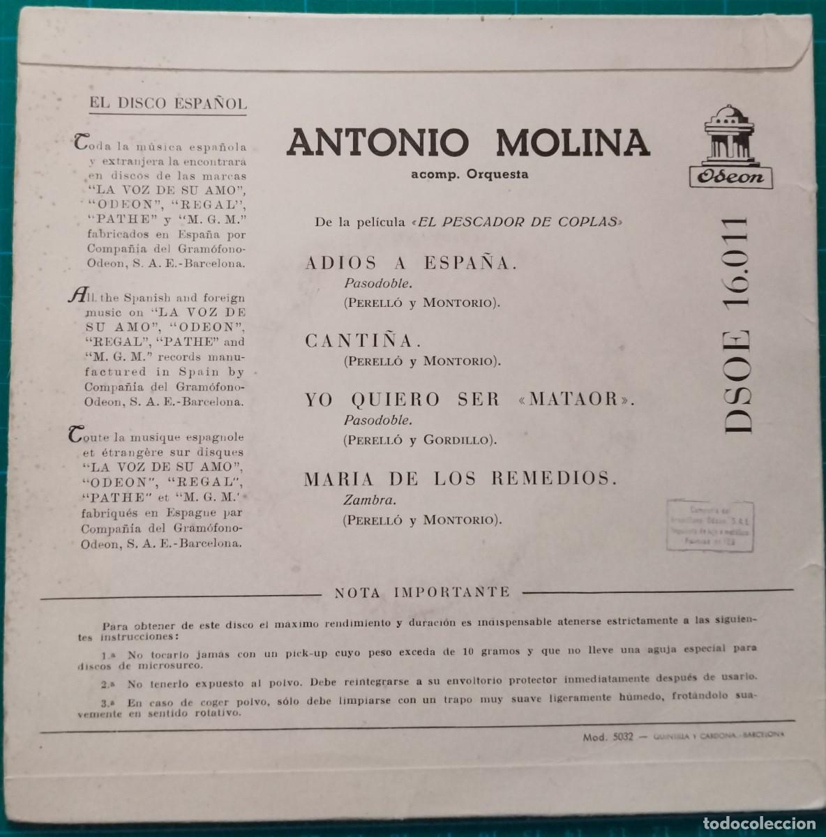Discos de vinilo: Antonio Molina / Odeon DSOE 16011 - Foto 2