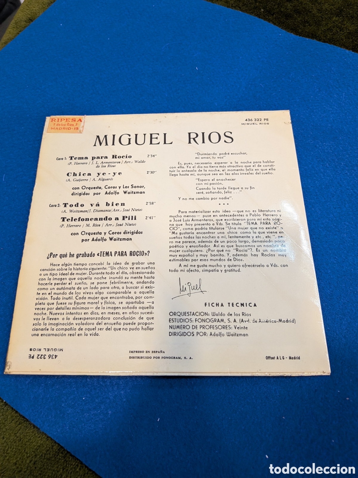 Discos de vinilo: Singles Miguel Rios, 1965. Philips. REF-2092. ca3 - Foto 2