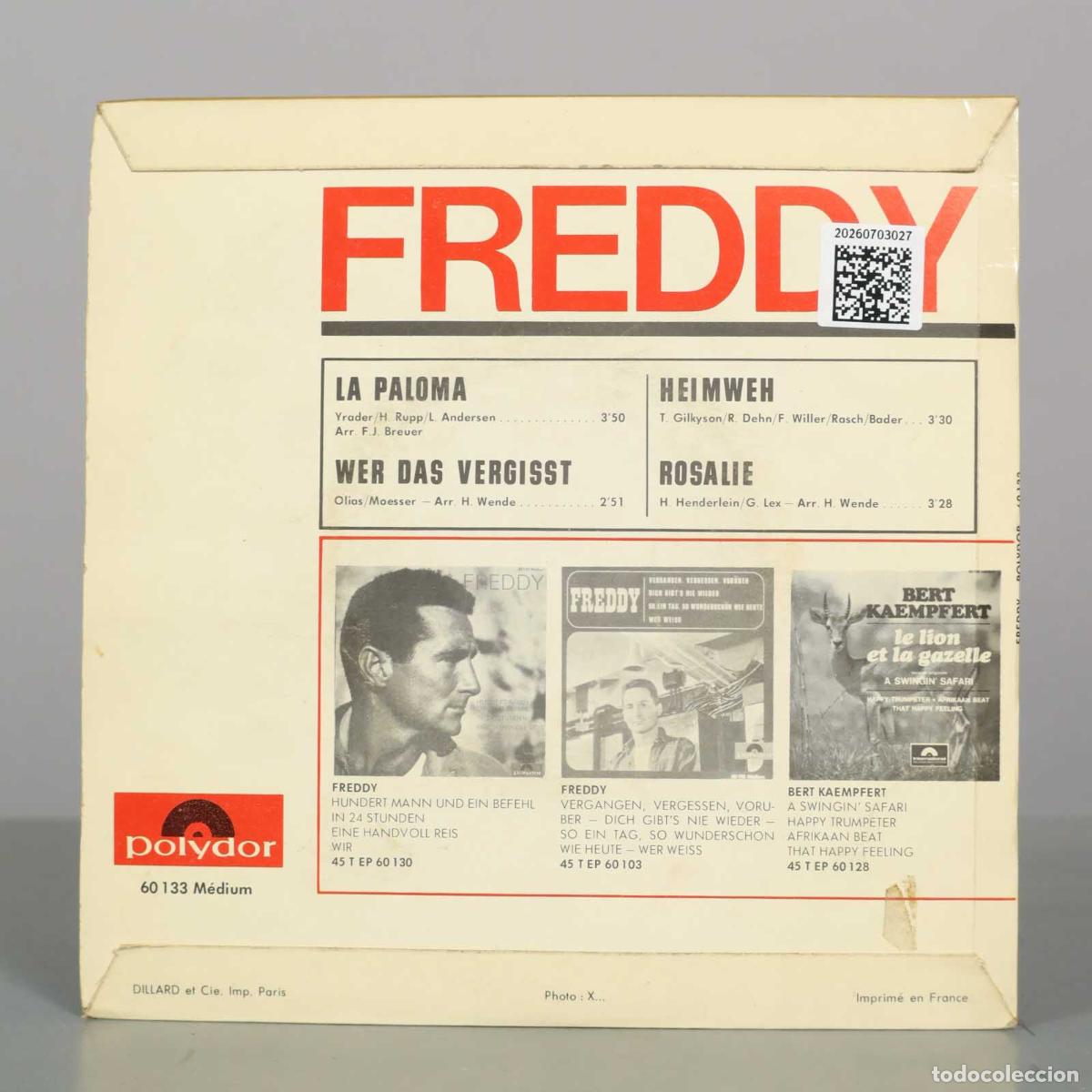Discos de vinilo: EP. Freddy &ndash; La Paloma - Foto 2