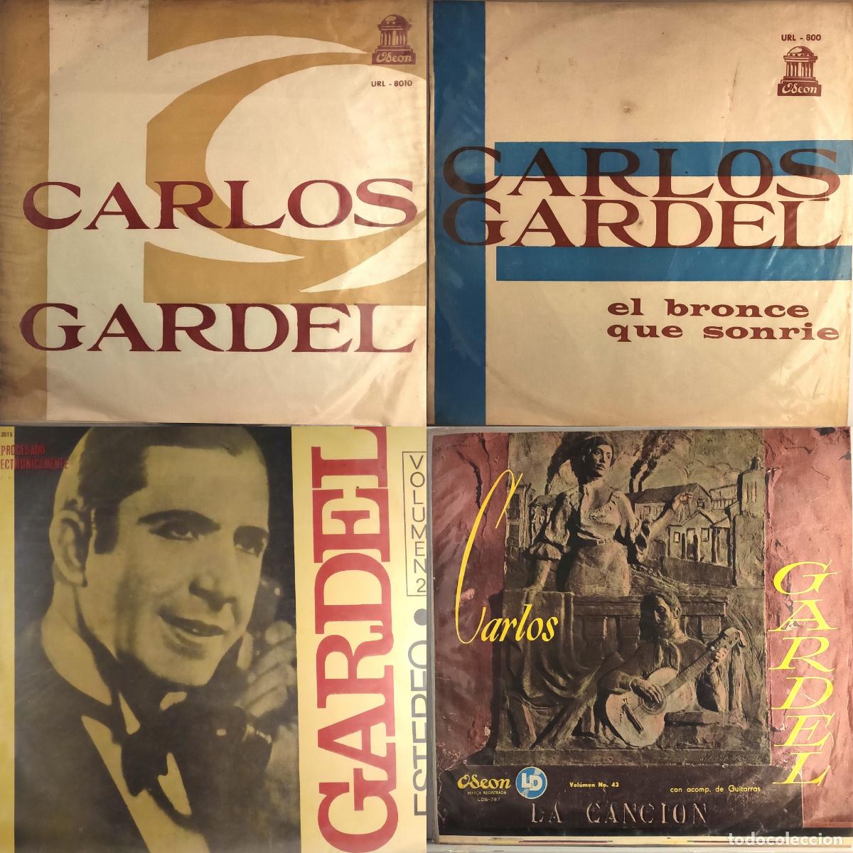 Discos de vinilo: Carlos Gardel Mano a Mano Caminito Compadron Viejo Curda Odeon RCA Victor Uruguay Lote 4 Vinilos LP