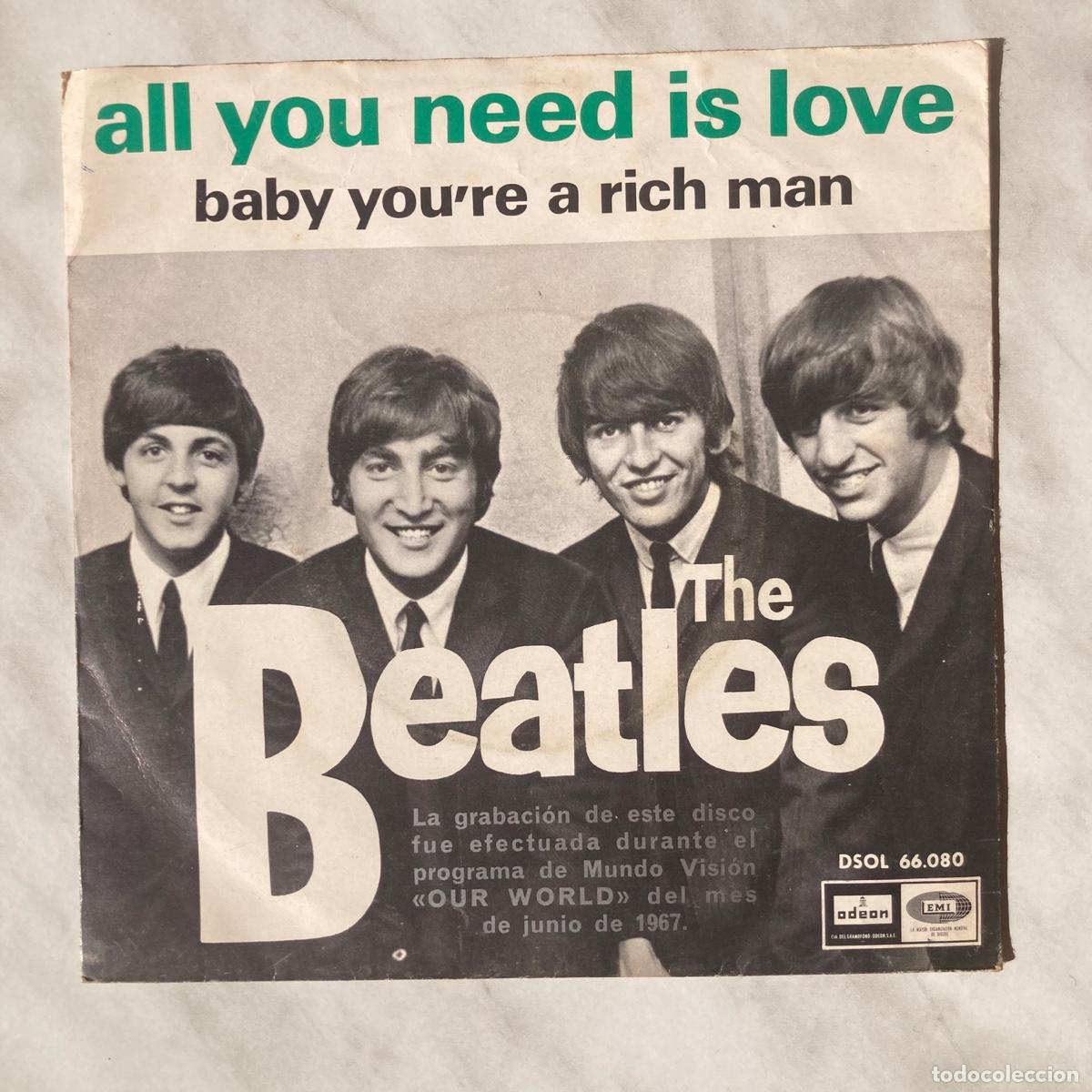 Discos de vinilo: DISCO THE BEATLES, ALL YOU NEED IS LOVE, VINILO SINGLE EP, ODEON EMI 66080, 1967