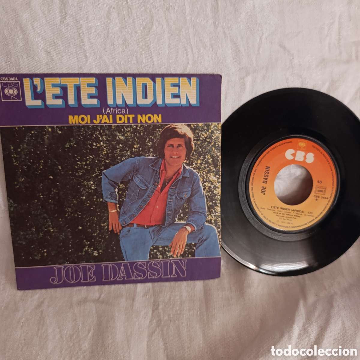 Discos de vinilo: Joe Dassin,&laquo;L'&eacute;t&eacute; indien (Africa)&raquo; 1975, vinilo 7 pulgadas