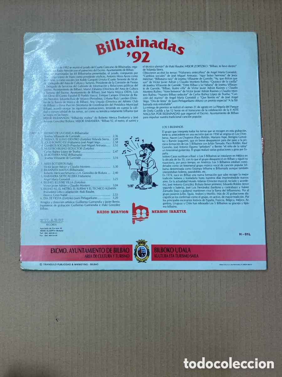 Discos de vinilo: LP BILBAINADAS &ldquo;92. BILBOKO UDALA. - Foto 2