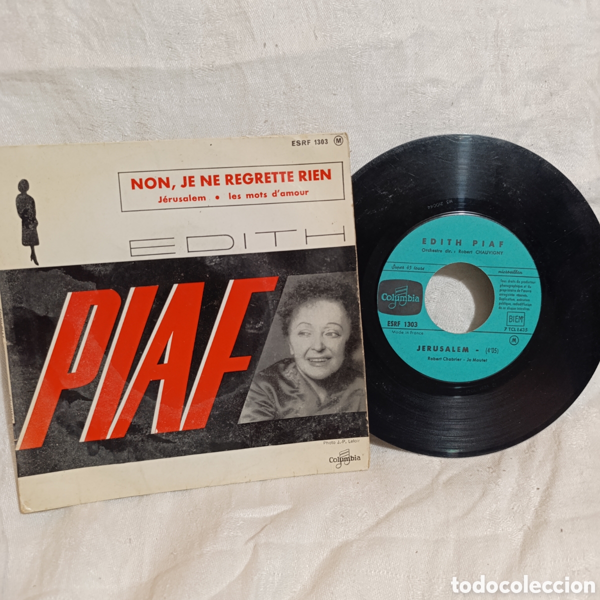 Discos de vinilo: Edith Piaf,&laquo;J&eacute;rusalem&raquo; y &laquo;Les mots d'amour&raquo;.1960,vinilo Ep 7 pulgadas.