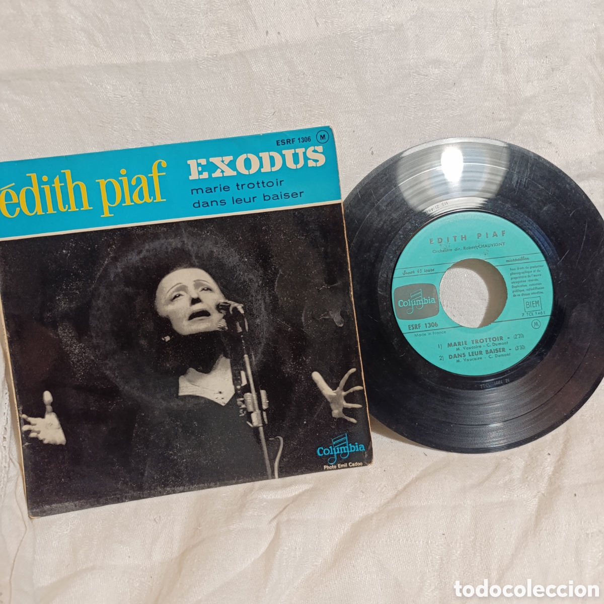 Discos de vinilo: &Eacute;dith Piaf titulado Exodus,1961,vinilo Ep 7 pulgadas