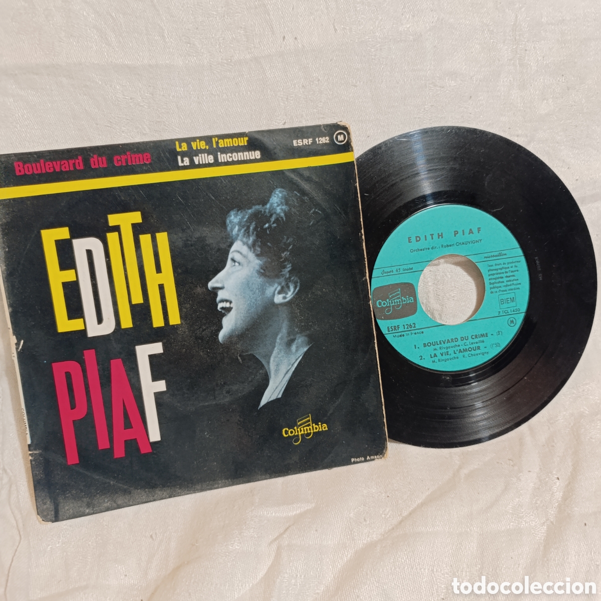 Discos de vinilo: Vinilo EP &Eacute;dith Piaf - Boulevard du Crime (1960) Columbia ESRF 1262 | &iexcl;CON PESTA&Ntilde;A / LANGUETTE!