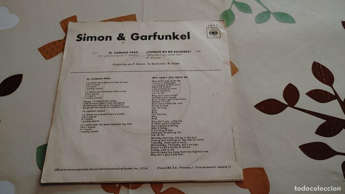 Discos de vinilo: SIMON & GARFUNKEL-SINGLE EL CONDOR PASA - Foto 2