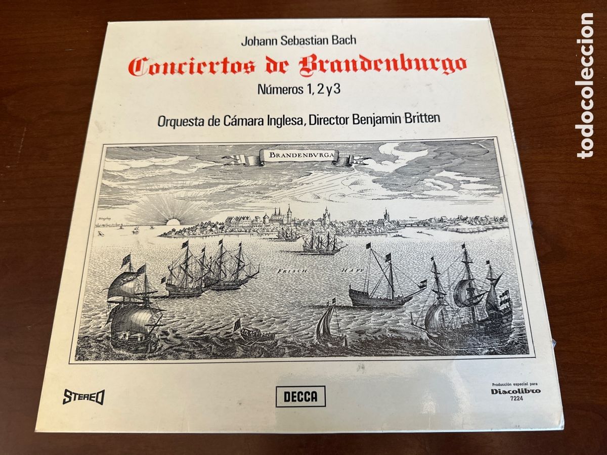 Discos de vinilo: Bach - Benjamin Britten - Orquesta Camara Inglesa &ndash; Conciertos de Brandenburgo N&ordm; 1, 2, 3 LP DECCA -