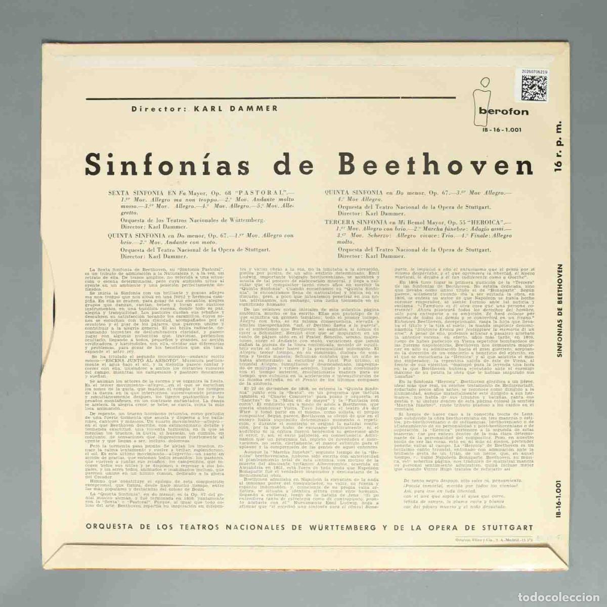 Discos de vinilo: LP. Sinfon&iacute;as de Beethoven. DAMMER. - Foto 2
