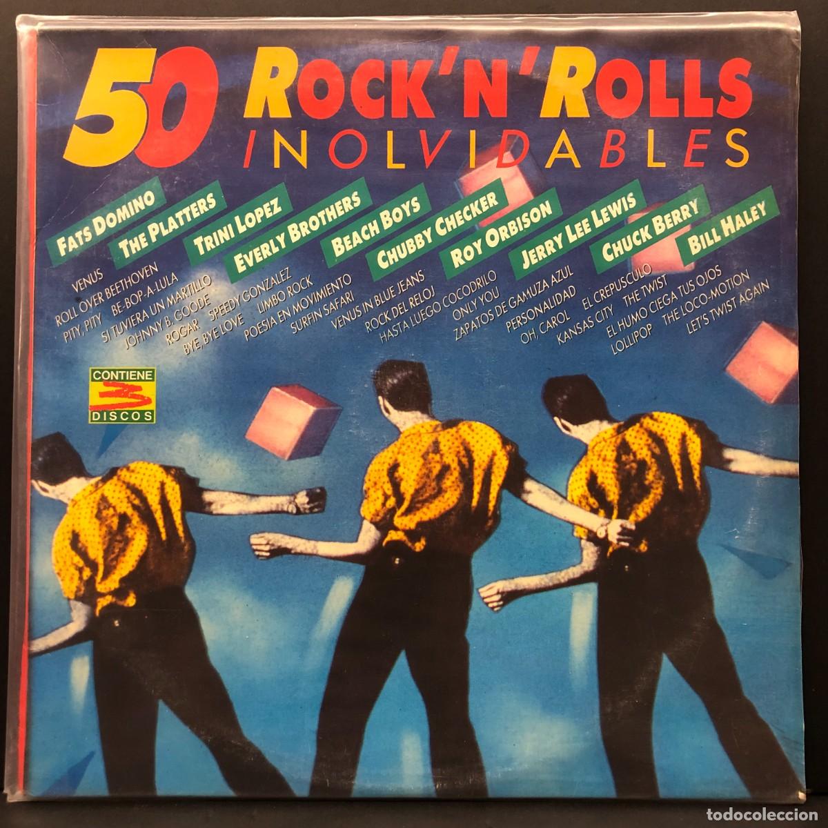 Discos de vinilo: 50 ROCK'N'ROLLS INOLVIDABLES - FATS DOMINO, THE PLATTERS... - LP VINILO - 3 DISCOS / 2969