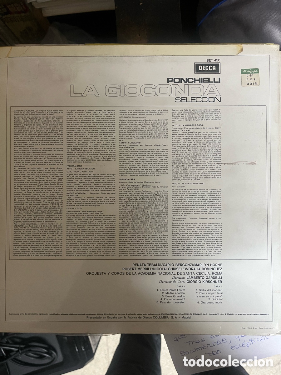 Discos de vinilo: Disco de vinilo -La Gioconda - Foto 2