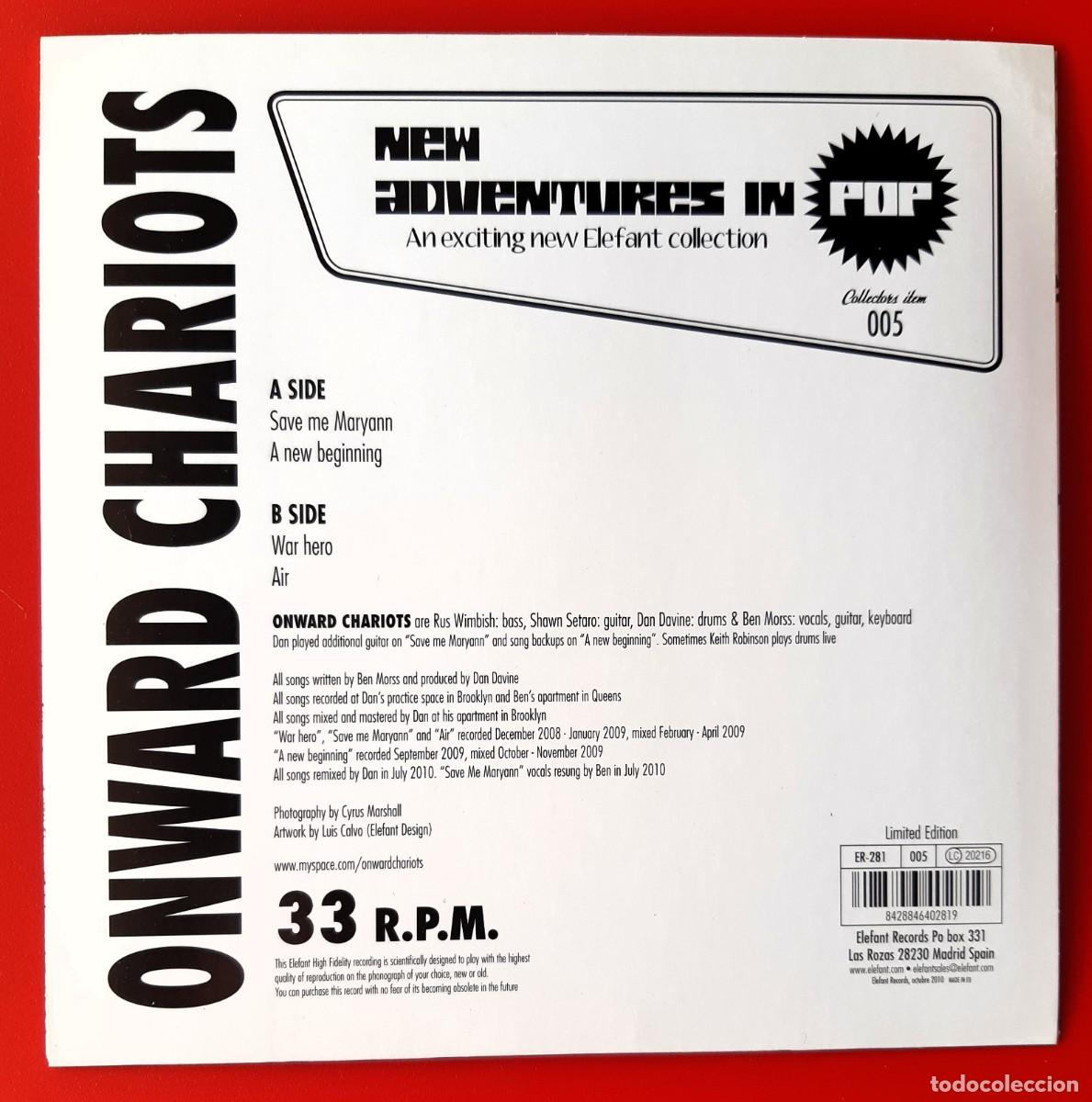 Discos de vinilo: ONWARD CHARIOTS - EP. 4 TEMAS 7&rdquo; VINILO BLANCO - Foto 2