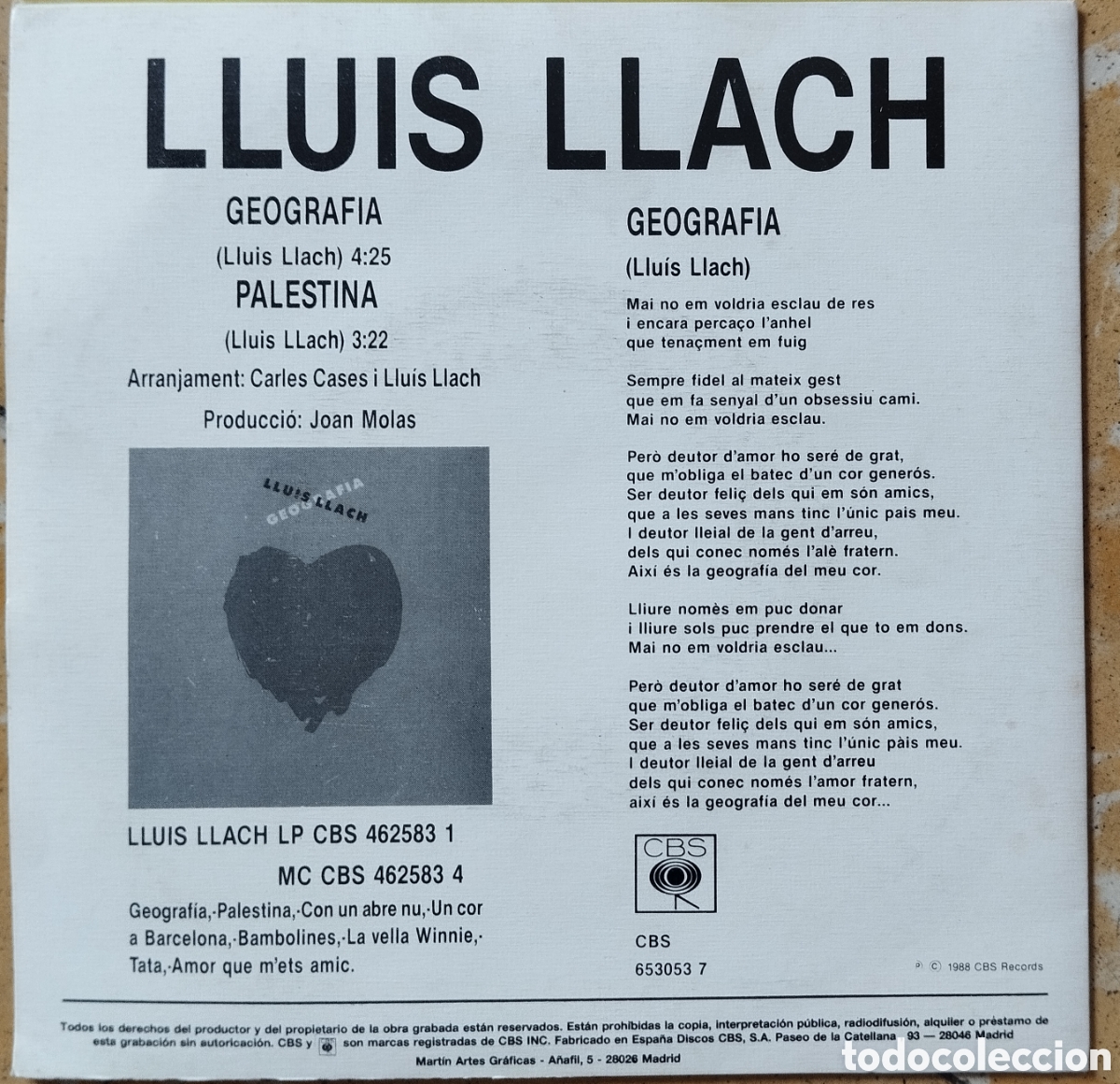 Discos de vinilo: Llu&iacute;s Llach - Geograf&iacute;a - single - Foto 2